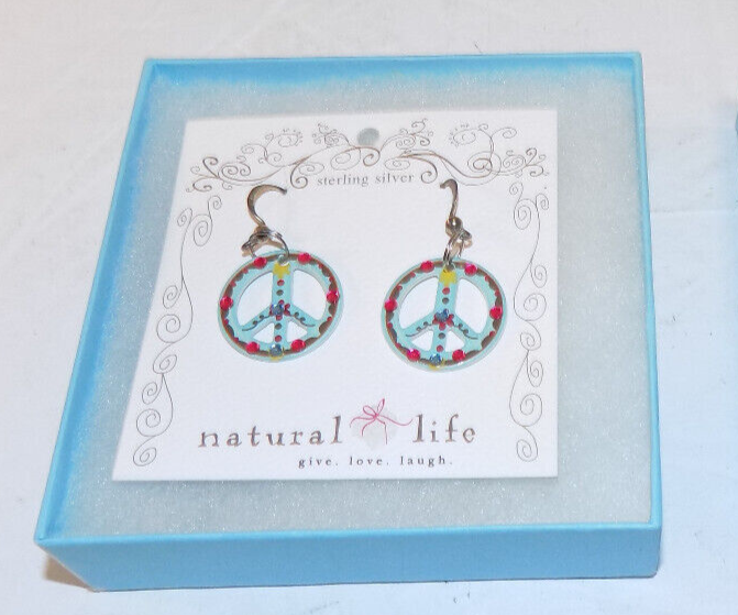 Nautral Life Peace Symbol Dangle Earrings Sterling Silver