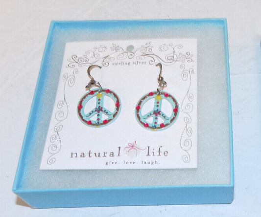 Nautral Life Peace Symbol Dangle Earrings Sterling Silver