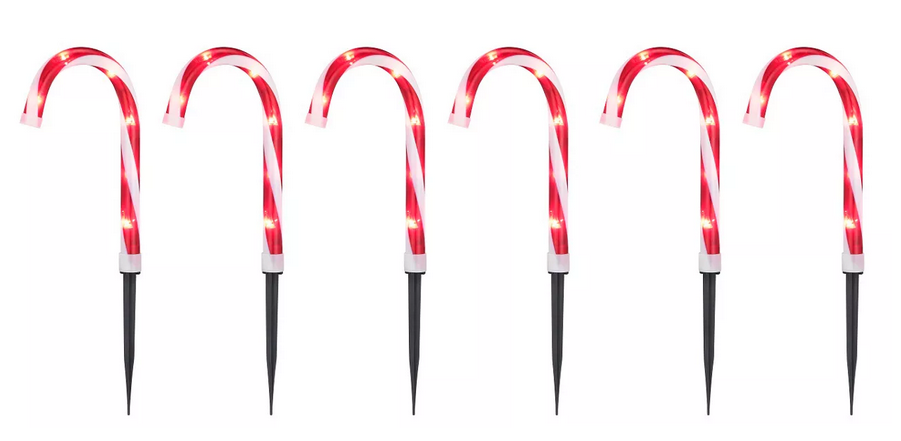 New 10" 6-Piece Candy Cane Pathway Marker Set Plug-In Holiday Christmas Lights