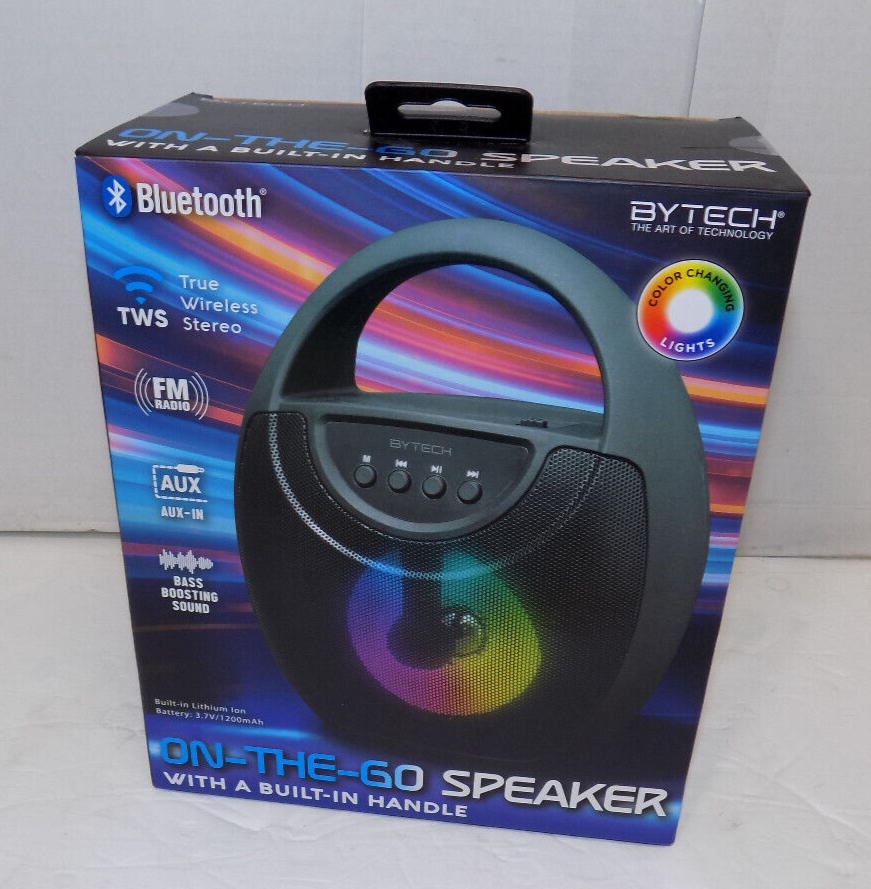Bytech Bluetooth On the Go Speaker Color Changing Lights FM Aux In Mic In New