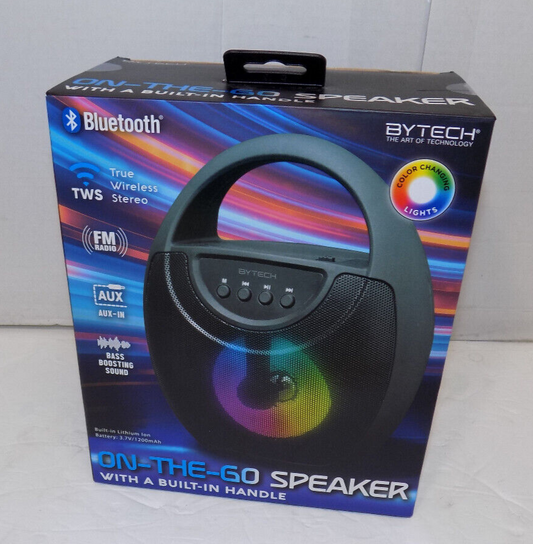 Bytech Bluetooth On the Go Speaker Color Changing Lights FM Aux In Mic In New