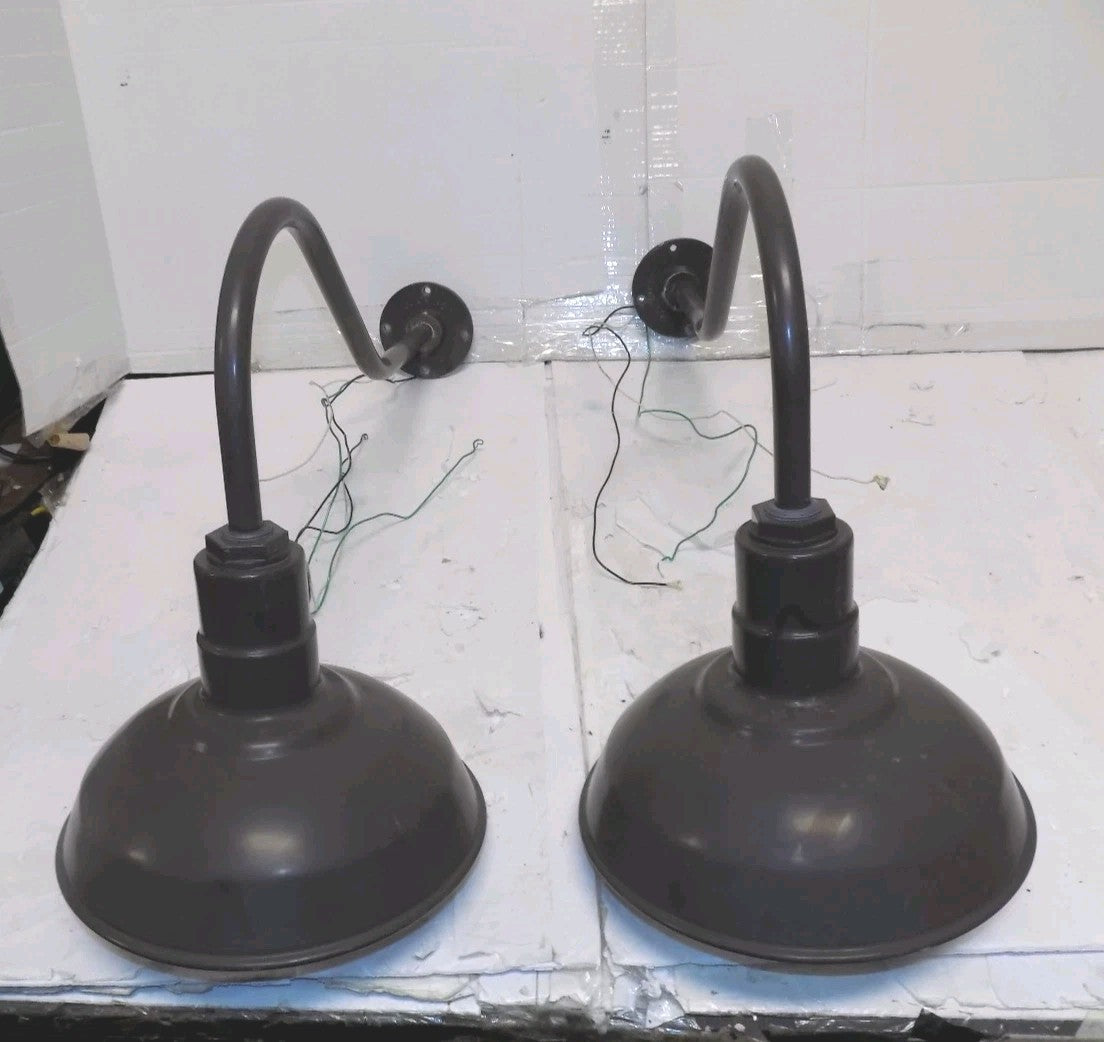 Pair of 32 inch Industrial Lights Gooseneck Barn Lights Steel Lighting Company