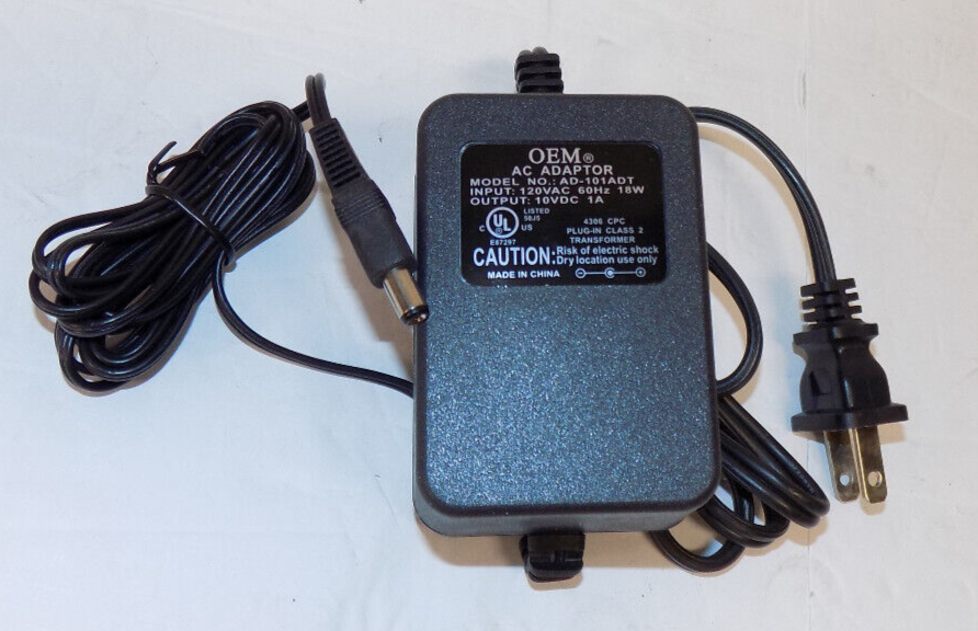 OEM AC Adapter Power Supply Model AD-101ADT Input 120VAC 60Hz 18W Output 10VDC