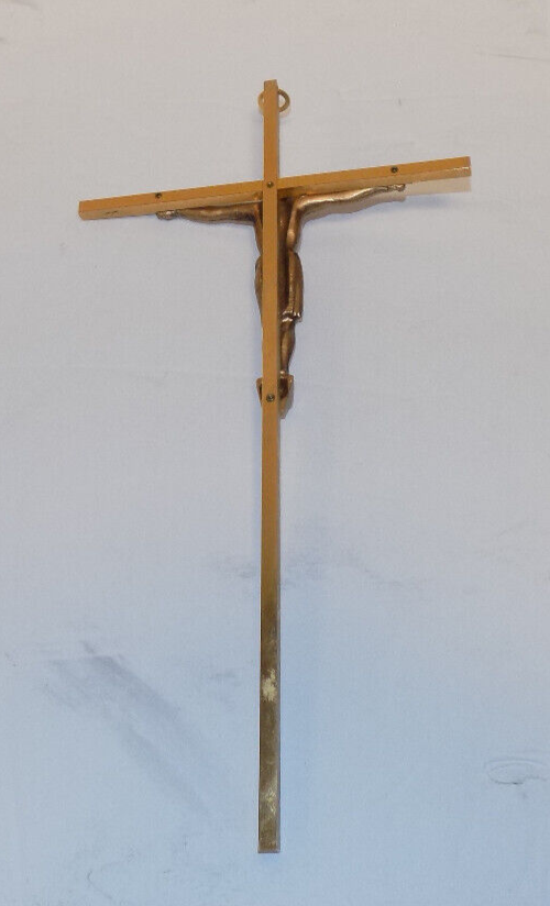 Jesus Metal Cross INRI Brass Finish Wall Hanging Catholic Crucifix Spiritual