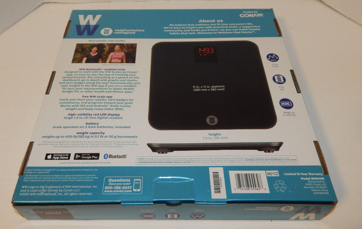 Weight Watchers WW Bluetooth Body Weight Scale by CONAIR New
