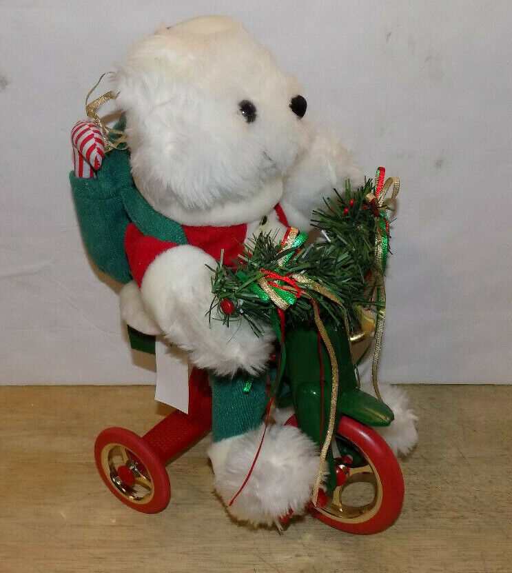 14" Animated Christmas Santa Bear Motorized Riding Bicycle Plays Jingle Bells