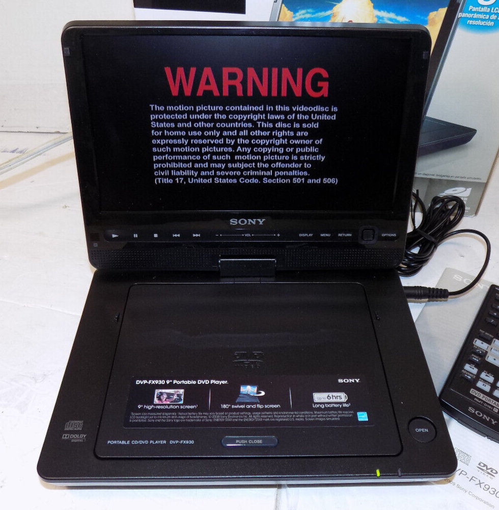 Sony Portable DVD Player Model DVP-FX930 9" Widescreen with Accessories