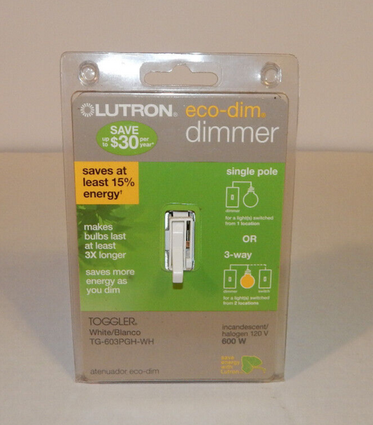 Lutron Eco-Dim Dimmer TG-603PGH-WH Toggler Switch White New