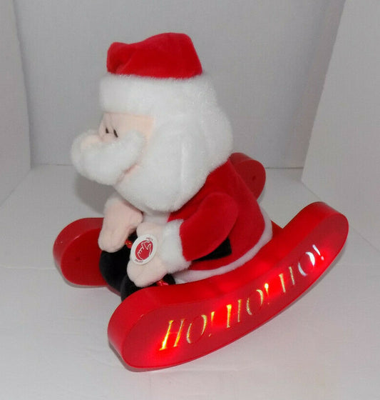 Christmas Animated Plush Santa Rocking On Red Sled Sings Here Comes Santa Claus