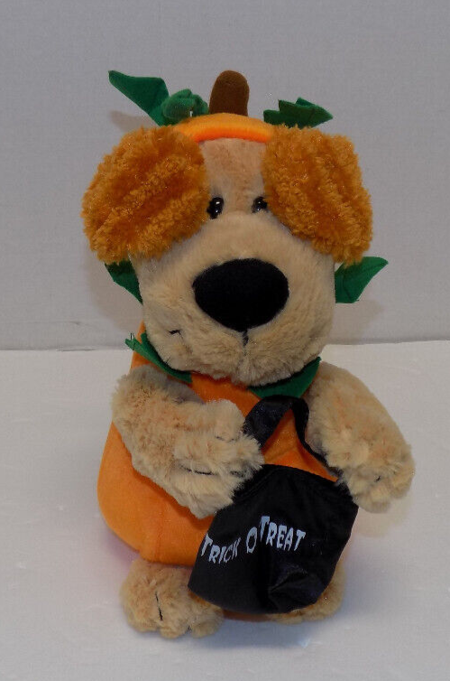 AVON Animated Trick or Treat Plush Puppy in Pumpkin Costume Halloween 10"