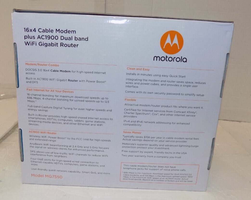 Motorola AC 1900 MG7550 Cable Modem + Wi-Fi Router-Black