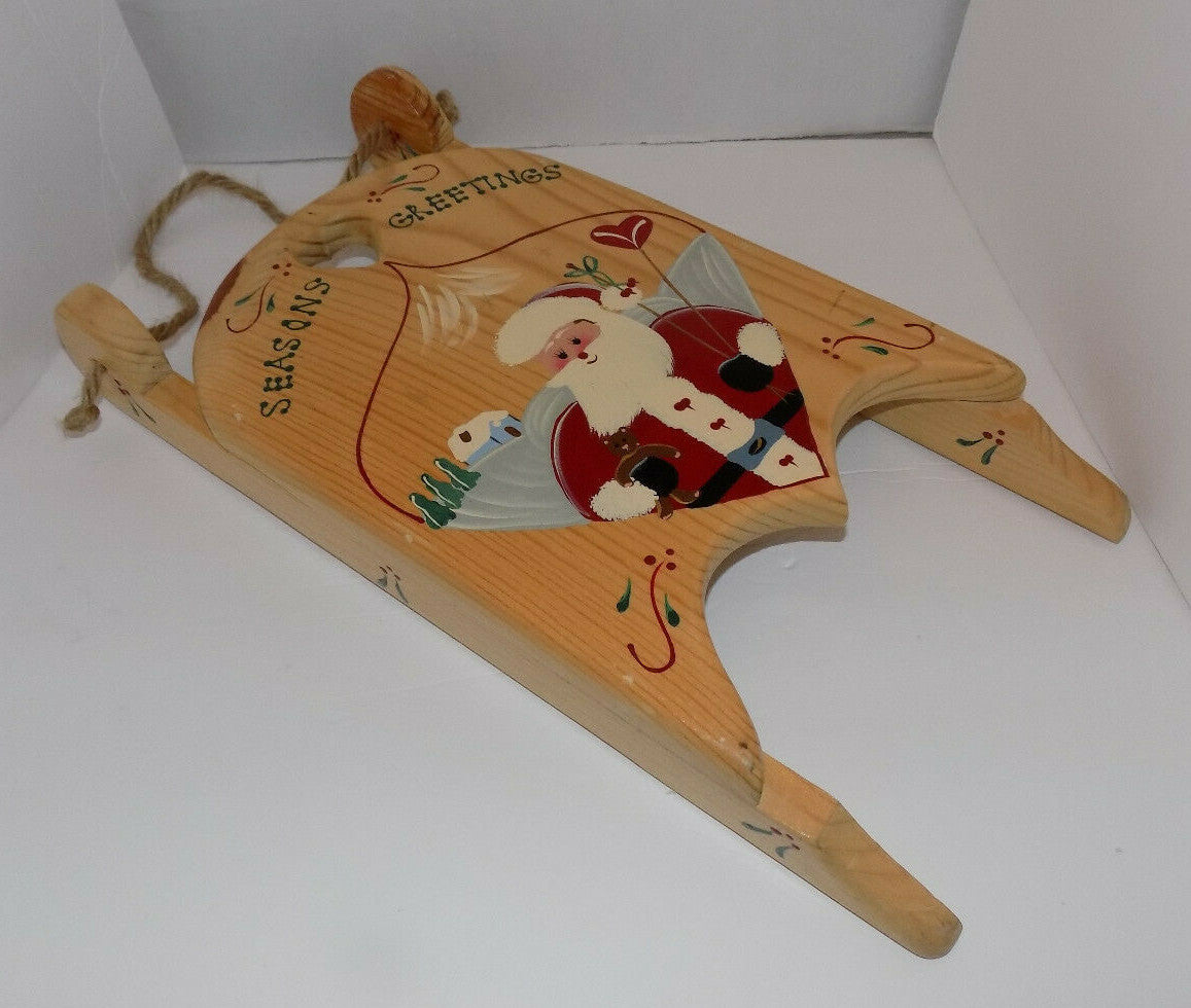 Handmade Wooden Christmas Decoration Sled Shaped With Santa  18"