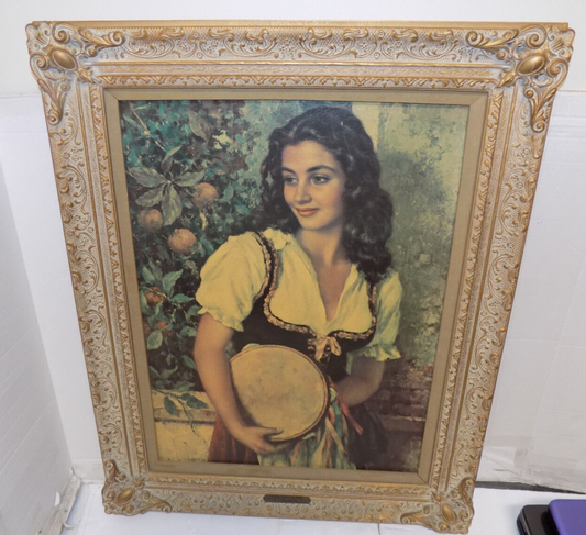 Luigi Amato Tambourine Dancer Print on Canvas Framed 24" x 30"