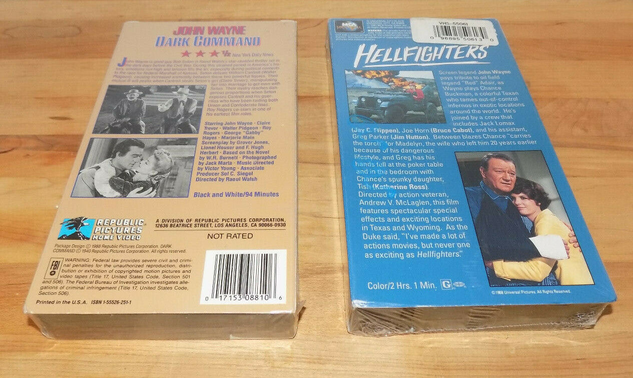 John Wayne VHS Movies The Dark Command 1940 Hellfighters 1968 New Tapes Sealed 