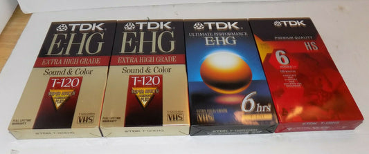 Lot of 4 TDK T-120EHG/T-120HS Extra High Grade Blank VHS Tapes New