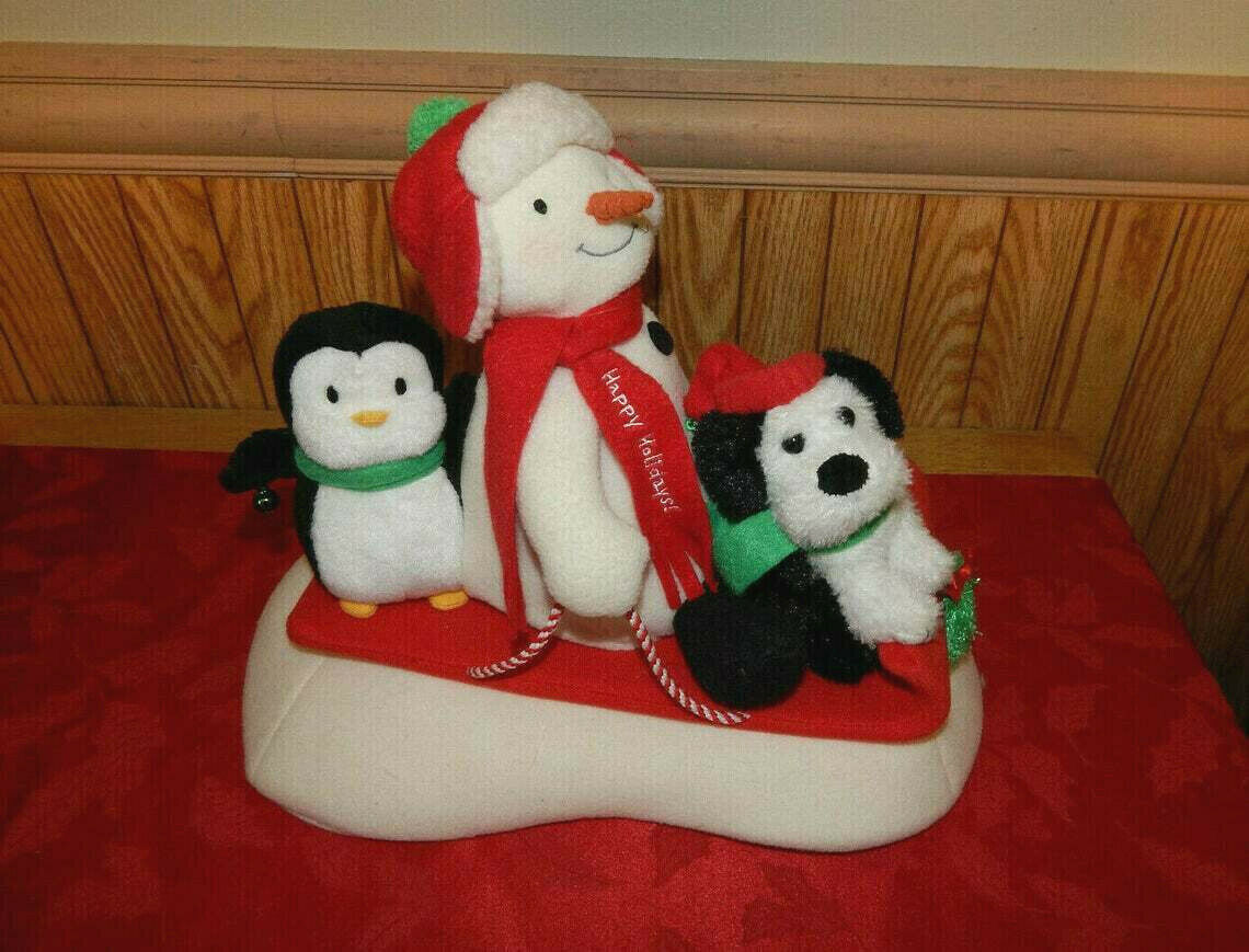 2007 Hallmark Jingle Pals Christmas Snow What Fun Sledders Snowman Penguin Dog