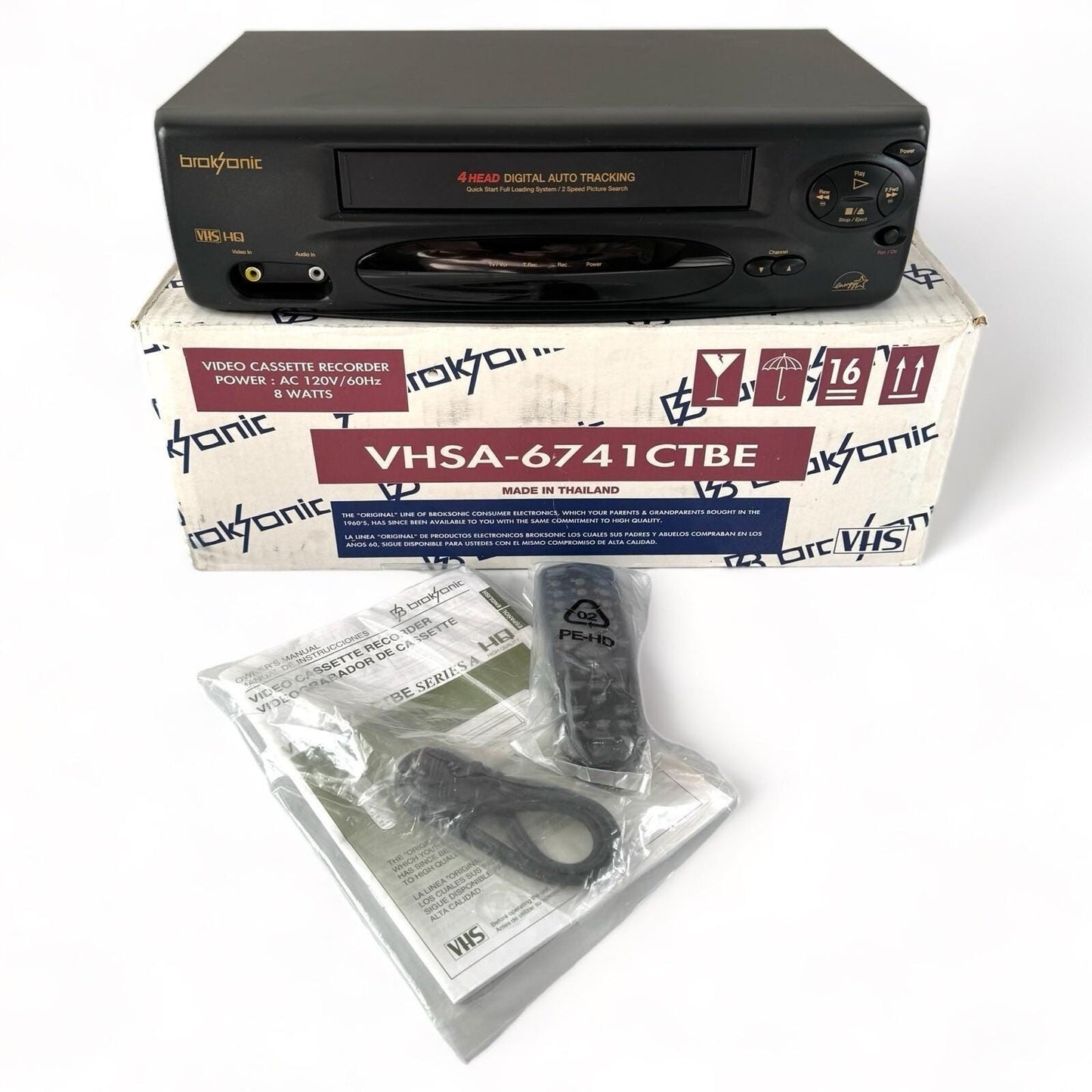 New in Box Broksonic Vhsa6741 Mono VHS VCR with HDMI Adapter