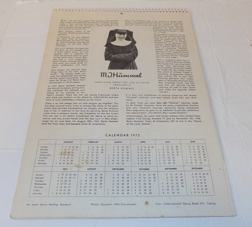 HUMMEL 1971 Calendar M J Hummel Figurines Excellent Color
