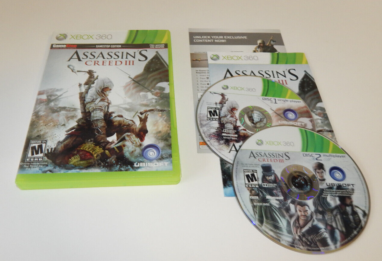 XBOX 360 Assasin's Creed III 2 Disc Video Game NTSC GameStop Edition