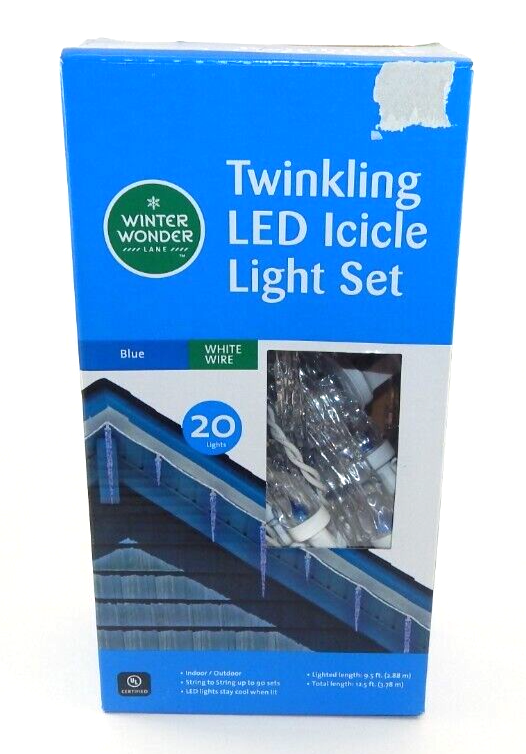 Winter Wonder Lane Blue Twinkling LED Icicle Light Set 20-Lights