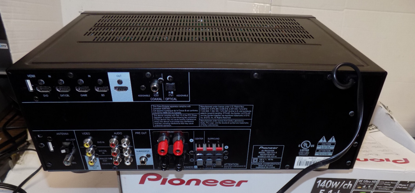 Pioneer VSX-523-K 4K Ultra HD 140w 5.1 Channel AV Stereo Receiver No Remote