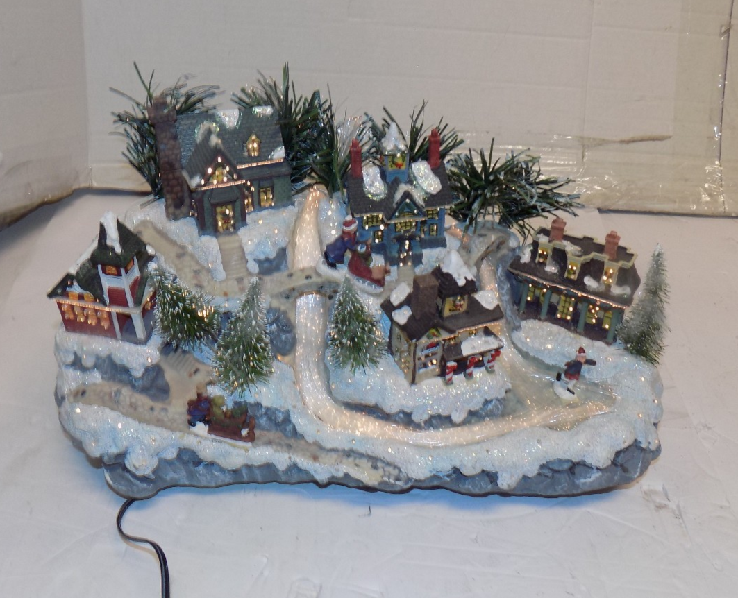 Avon Christmas Village Fiber Optic Snowy Sledding Scene 2003 Color Changing