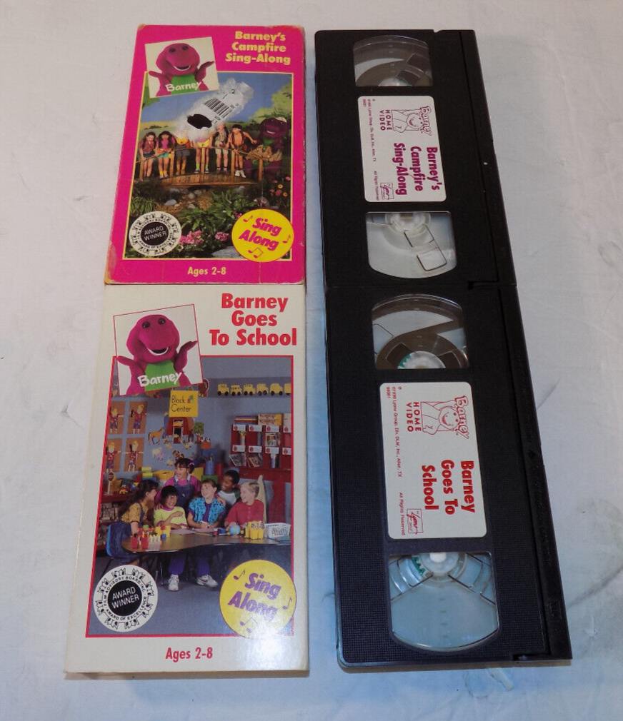 Lot Of 2 Barney VHS Tapes Barney Goes To School And Barney's Campfire Sing-Along