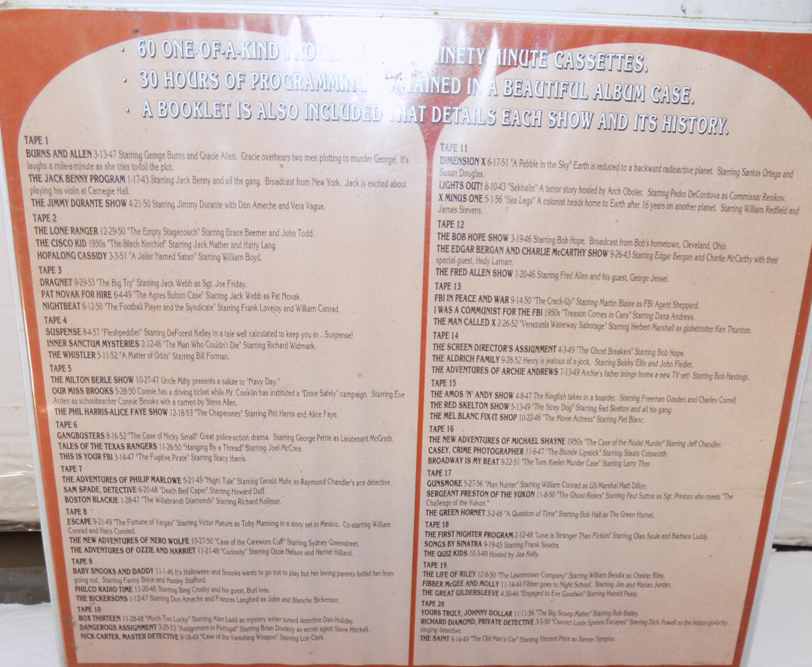 Old Time Radio's Greatest Shows 60 Programs 30 Hours 18 Cassettes 2 Missing