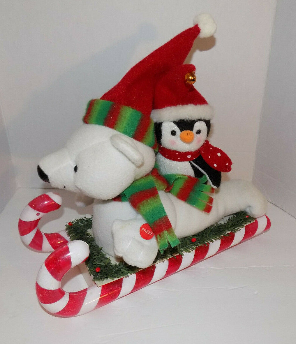 Animated Polar Bear And Penguin On Candy Cane Sled Sleigh Ride Avon 2007