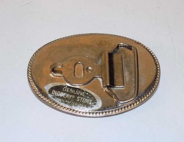 Genuine Incolay Belt Buckle Carved Stone Nautical Clipper Ship 4 Inch