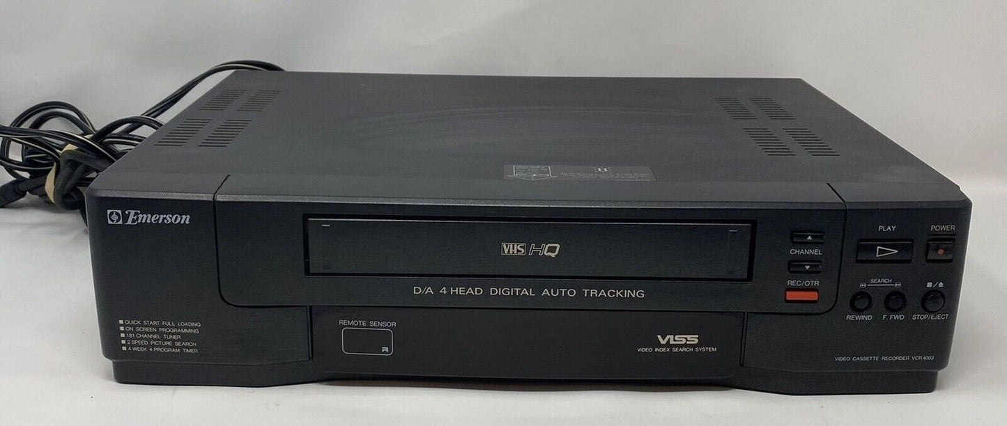 Emerson Vcr 4003 Mono 4 Head VHS VCR VHS Player With Cables No Remote