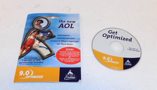 Vintage AOL 9.0 Optimized Disc CD Disk America Online Collectible