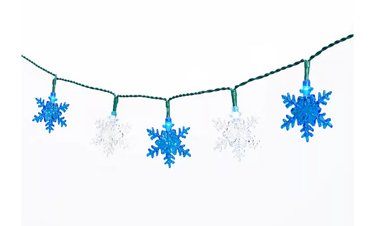 Cool White & Blue 8-Function Snowflake LED Solar Light Set, 30-Lights 19.5'