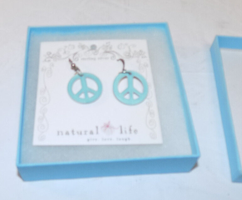 Nautral Life Peace Symbol Dangle Earrings Sterling Silver