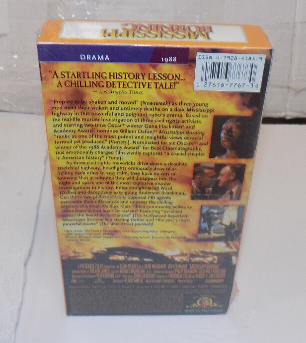 Mississippi Burning VHS Movie 1988 Gene Hackman Willem Dafoe Sealed