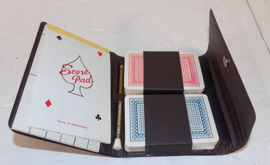Vtg Sealed Bridge Playing Cards Score Pad Pencil Faux Leather Case Double Deck