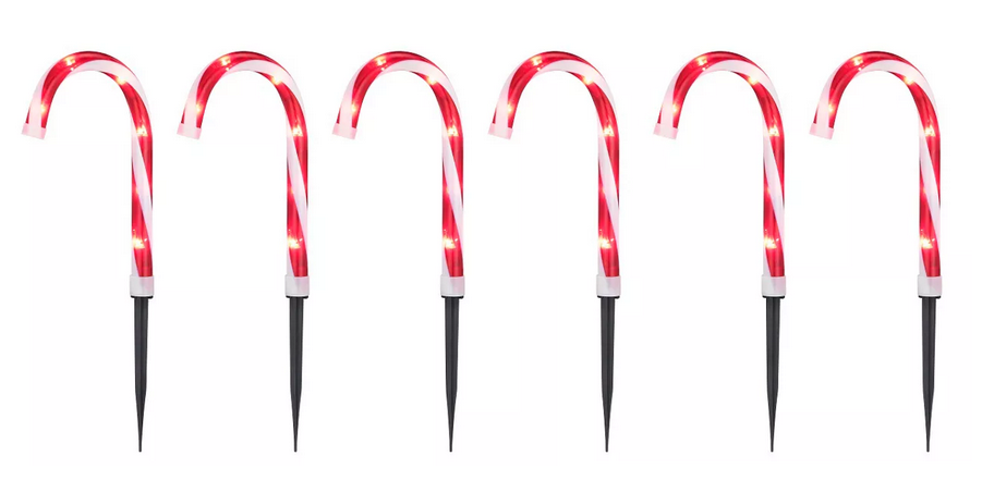 10 inch Candy Cane 6-Piece Pathway Marker Set Plug-In Holiday Christmas Lights