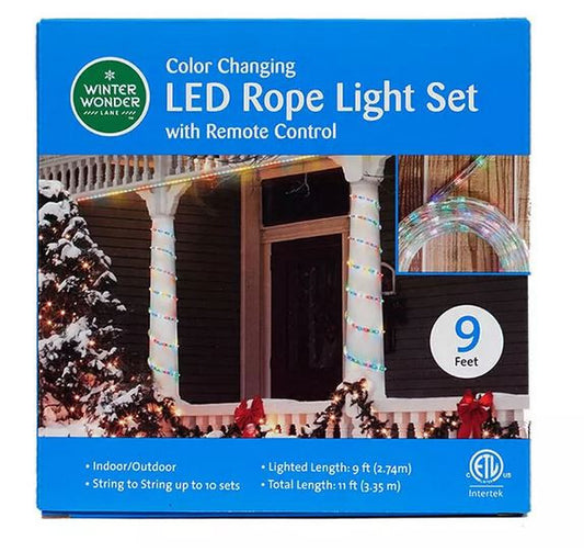 Winter Wonder Lane Color Changing LED Rope Light Set with Remote Control 9' New