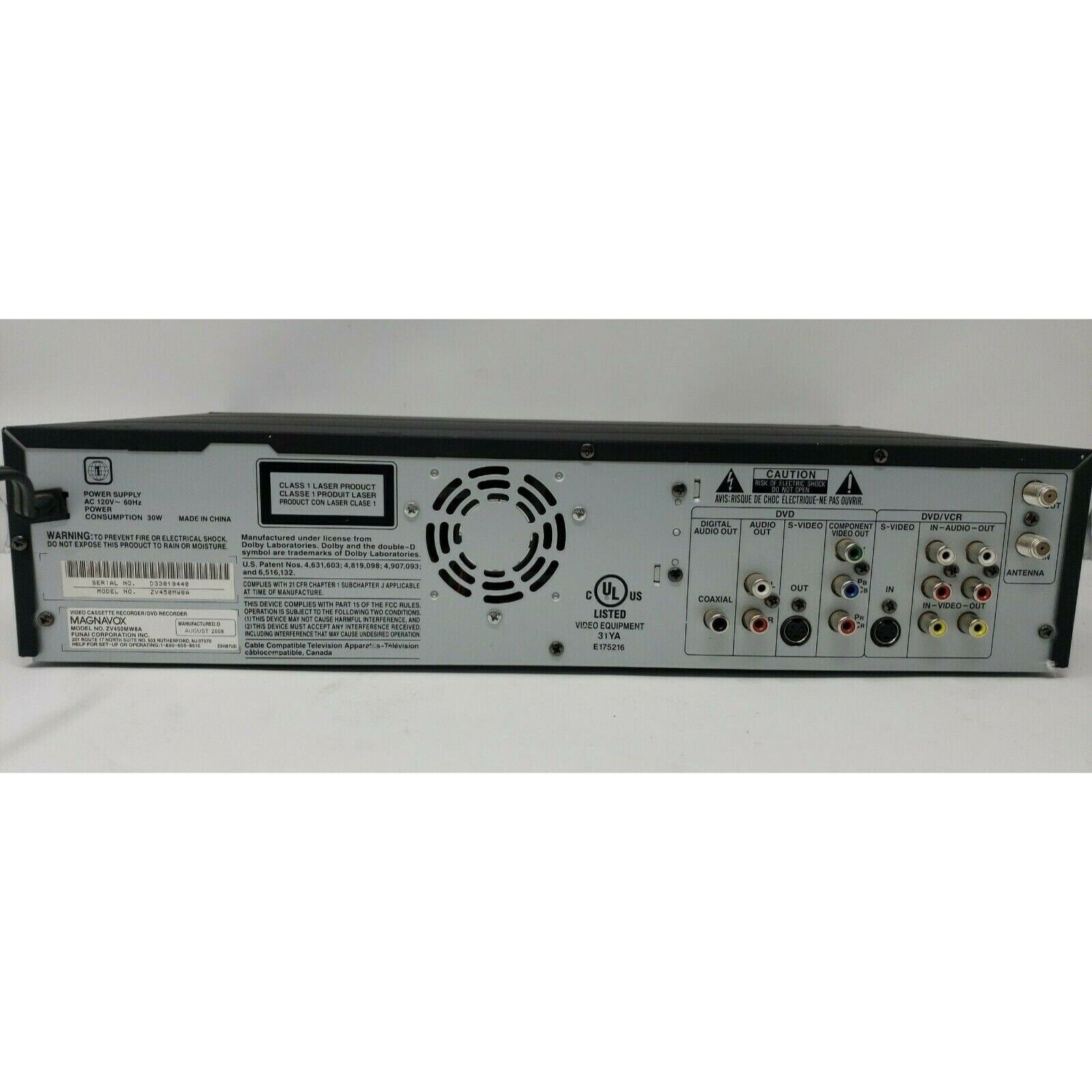 Magnavox ZV450MW8 DVD Recorder VCR Combo 1 Button Vhs to Dvd Dubbing with Remote