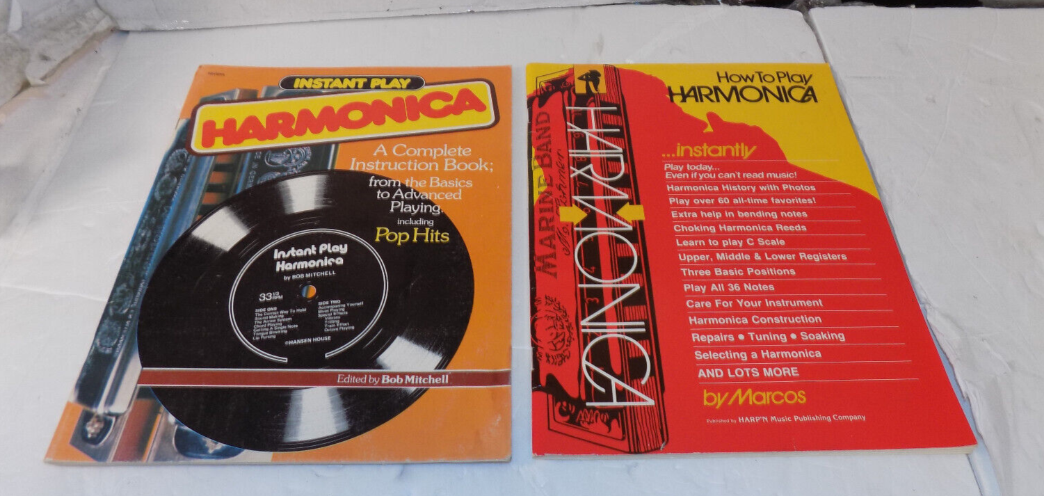Lot Of 2 Harmonica Instruction Books By Bob Mitchell 1980 And HARP'N Music 1985