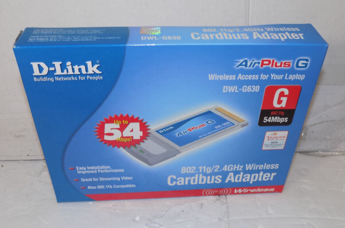 D-Link AirPlus G Model DWL-G630 Laptop Wireless Cardbus Adapter 2.4GHz