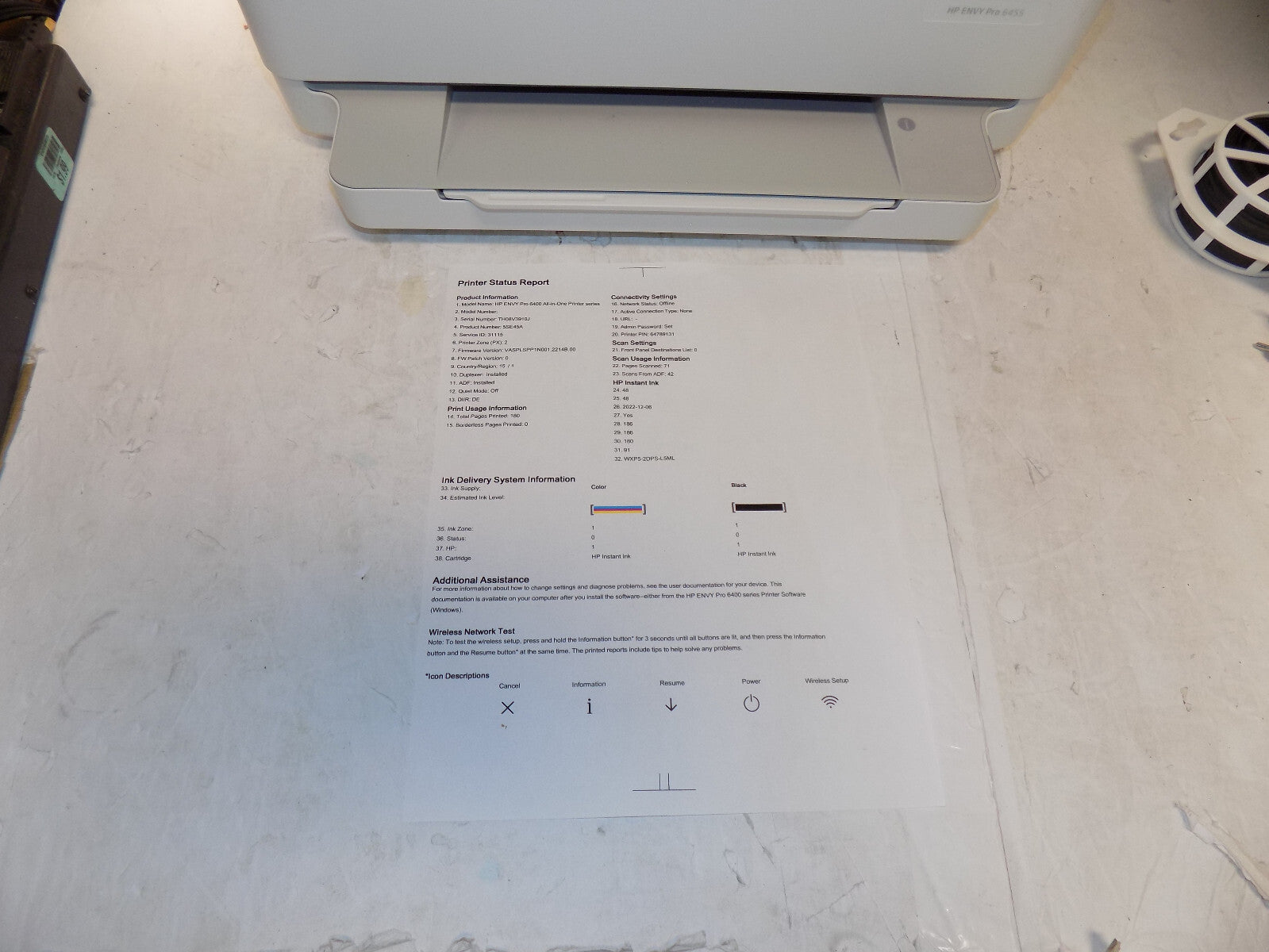 HP ENVY Pro 6455 All-in-One Color Inkjet Printer, Print, Scan, Copy, Fax TESTED