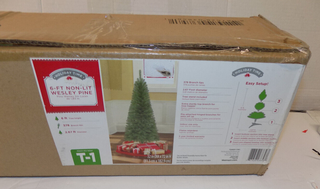 Holiday Time 6 Foot Non-Lit Wesley Pine Artificial Christmas Tree Easy Setup New