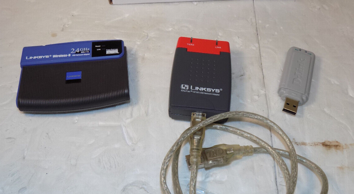 Lot Of 3 Older Linksys Wireless Network Adapters USB100TX DWL-G122 WUSB11