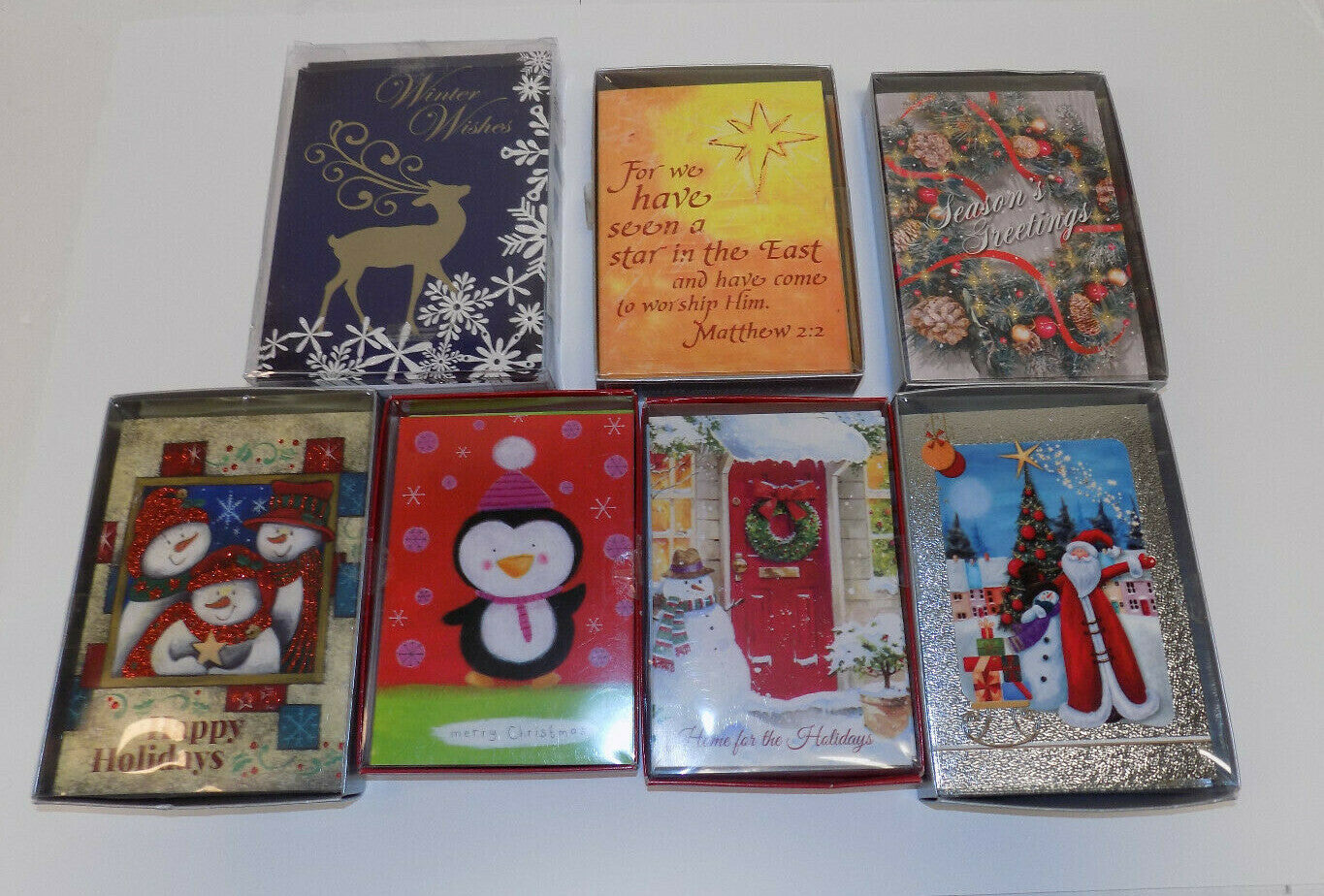7 Pks New Christmas Holiday Seasons Greeting Card Packs 124 Cards w/ Envelopes