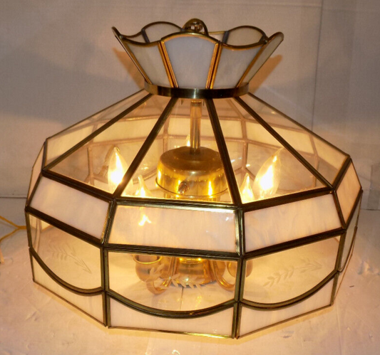 Vtg Tiffany Style 17" Clear Sleg Glass Ceiling Hanging Swag Lamp Direct Wire