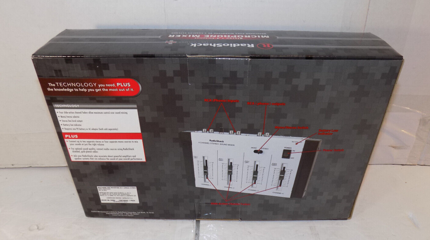 Radio Shack 32-2056 4 Channel Stereo Microphone Mixer 4 Mic Inputs 2 Line In