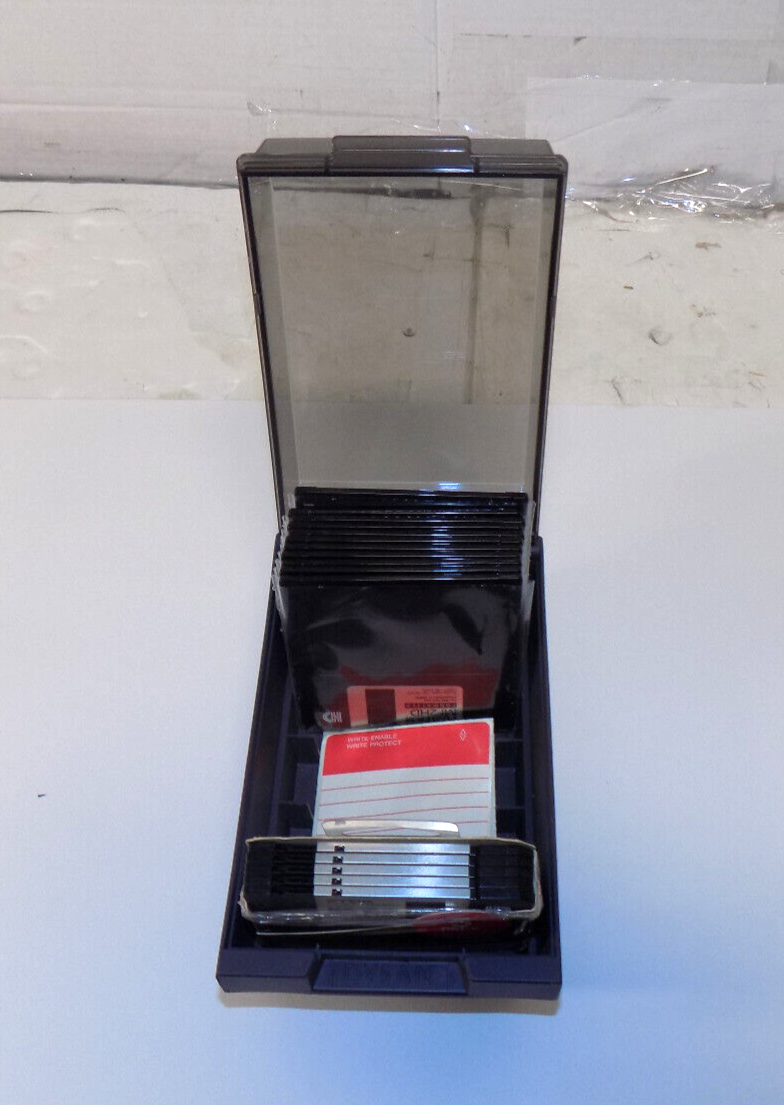 3.5" Floppy Disk Holder Vintage Organizer and 15 Blank Floppy Disks