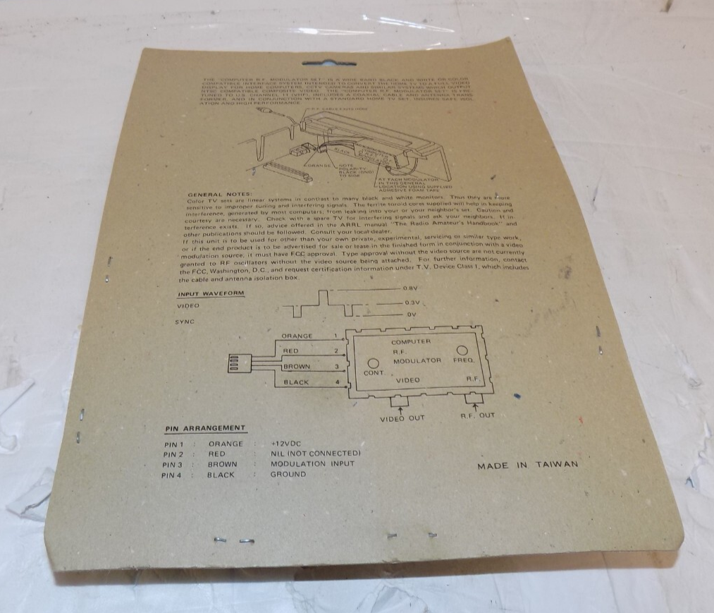 Vintage Computer R.F Modulator Set 4 Pin Wide Band Convert TV to Video Display