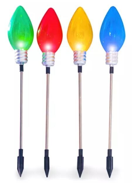 New Set of 4 C7 18" LED Solar Christmas Bulb Pathway Markers Multicolor New